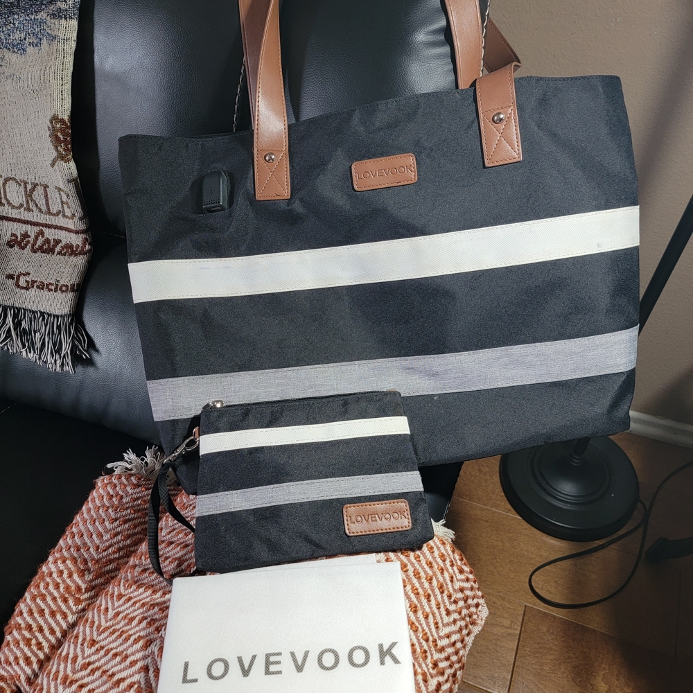 Black and Brown Lovevook Tote/Laptop Bag Set